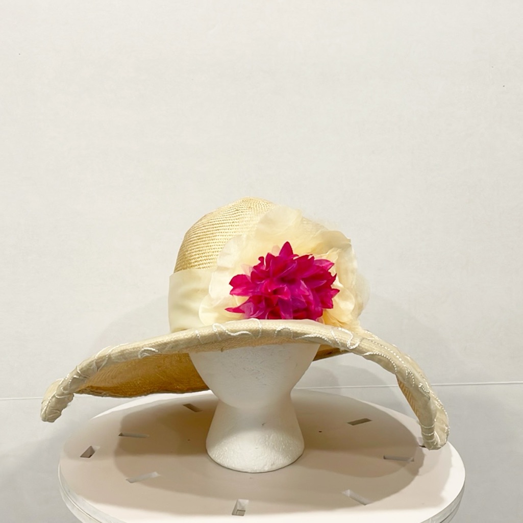 Ann Vuille Womens Straw Cream Formal Hat Floral Derby Horse Race Church Summer